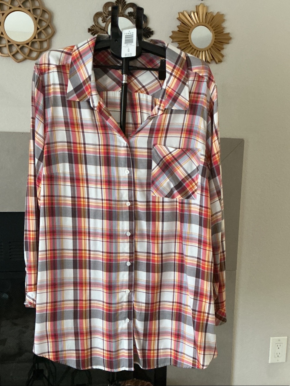 torrid Plaid Button-Down Shirt in Rust, White & Brown